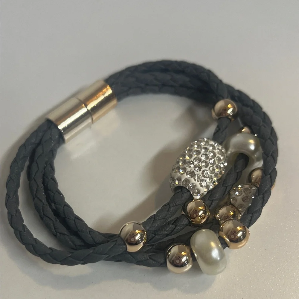 Bohemian Crystal Beaded Rope Magnetic Bracelet 8” Sparkly Chic Easy Closure